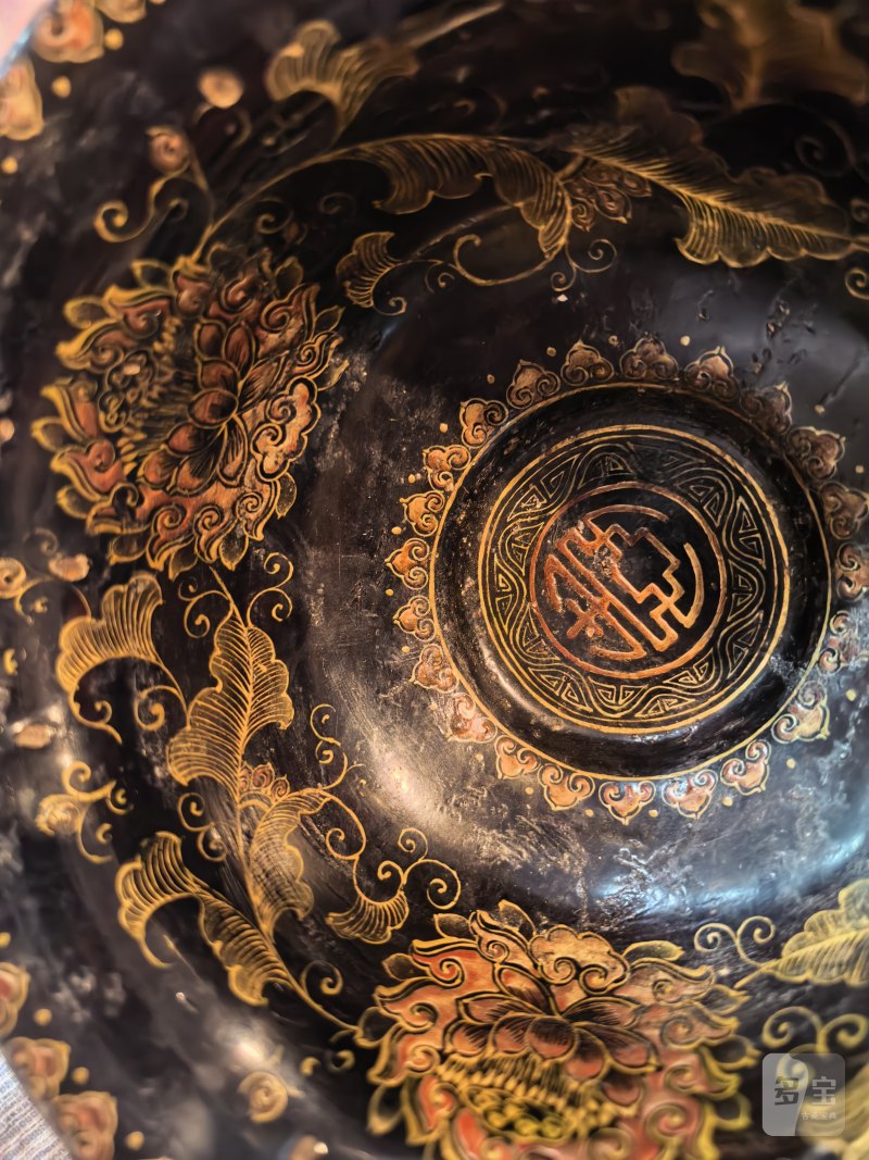匏制黑漆描金缠枝花卉寿纹碗 - 图10